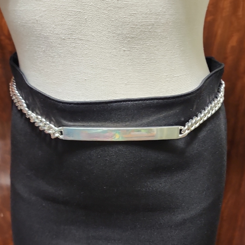 Silver Chain Belt with Black Fabric